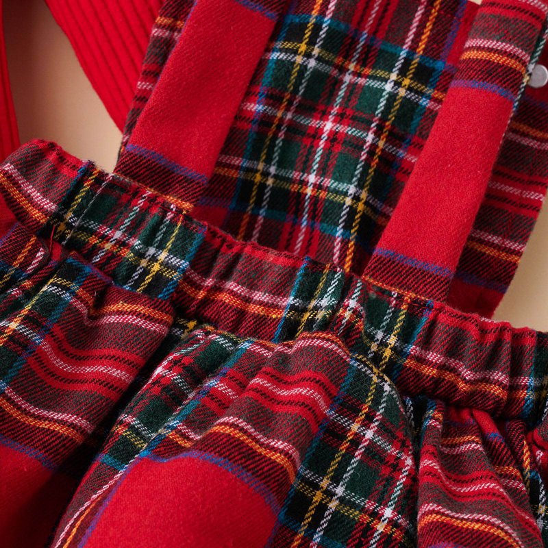Red 3-6 Months Baby Girl Christmas Outfit Plaid Romper & Suspender Dress Set - Fall Winter Cute Clothes