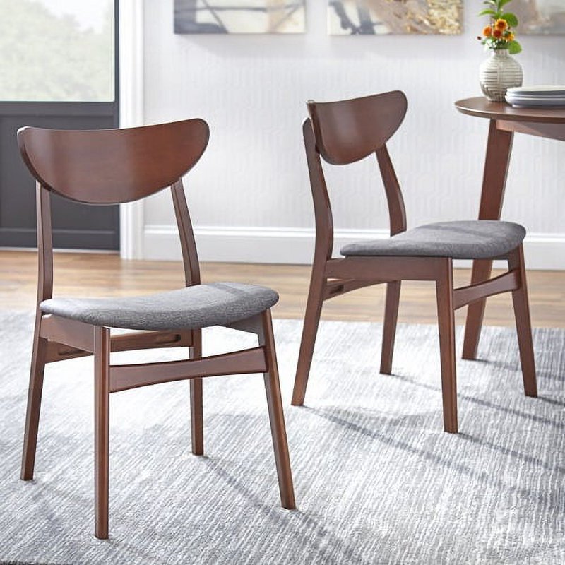 Mid-Century Dining Chairs Set of 2 - Walnut/Dark Gray Upholstery