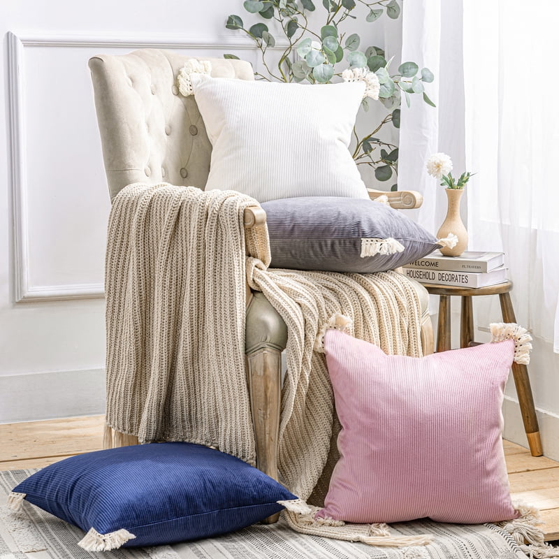 Decorative Velvet Throw Pillow Set - 20x20 Inches, White, 2 Pack