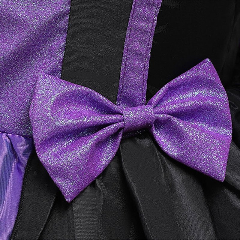 Kids Halloween Witch Costume with Hat & Puff Sleeves - Purple, 5-6 Years