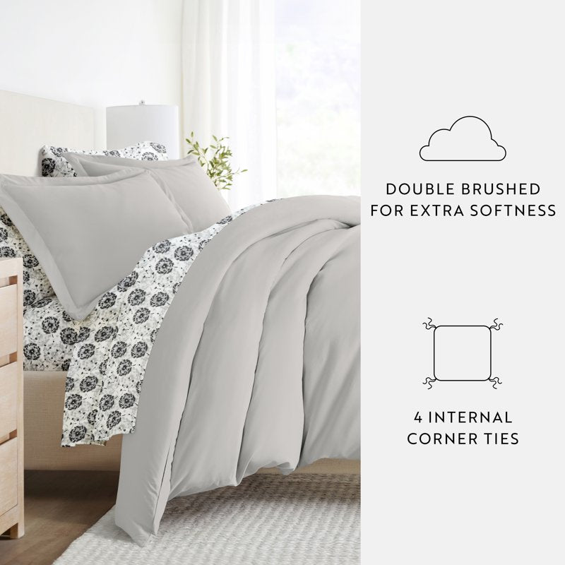 Solid Light Gray Duvet Cover Set in Cal King - 8 Piece Bedding Bundle