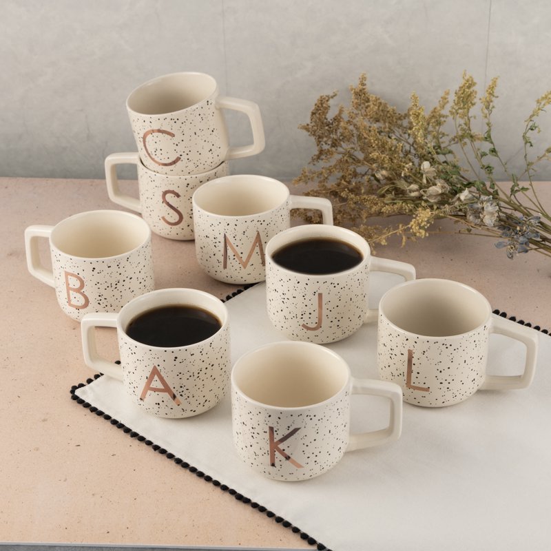 Monogram J Stoneware Mug - 13.5 oz White Speckled Design