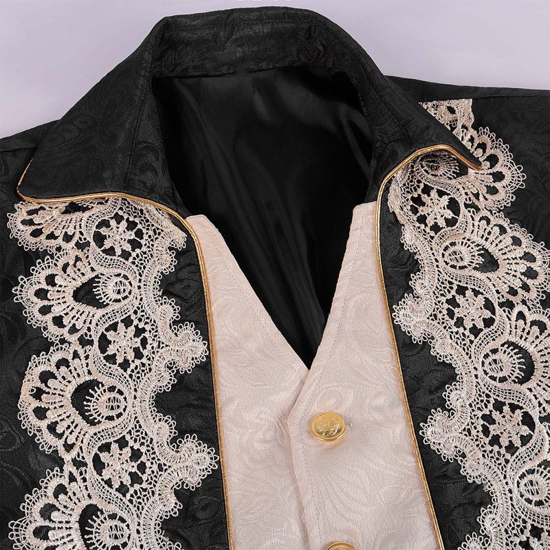 Men's Steampunk Swallow-Tailed Coat Patchwork Gothic Victorian Costume Black S Variation