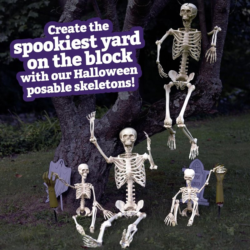Life Size Halloween Skeleton Set - Adult 5'4" & Child 3' Indoor Outdoor Decor
