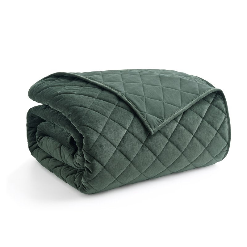 Pawz Full/Queen Pine Green Velvet Corduroy Quilt 90x92 Inches