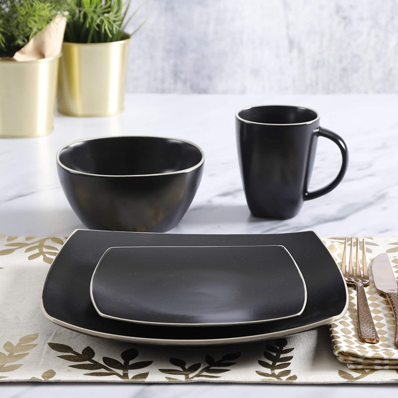 Soho Lounge Square 16-Piece Dinnerware Set - Matte Black