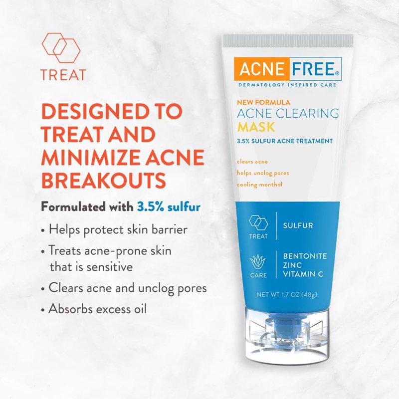 Sulfur Acne Clearing Mask for Oily Skin, 3.5% Sulfur Treatment, 1.7 oz
