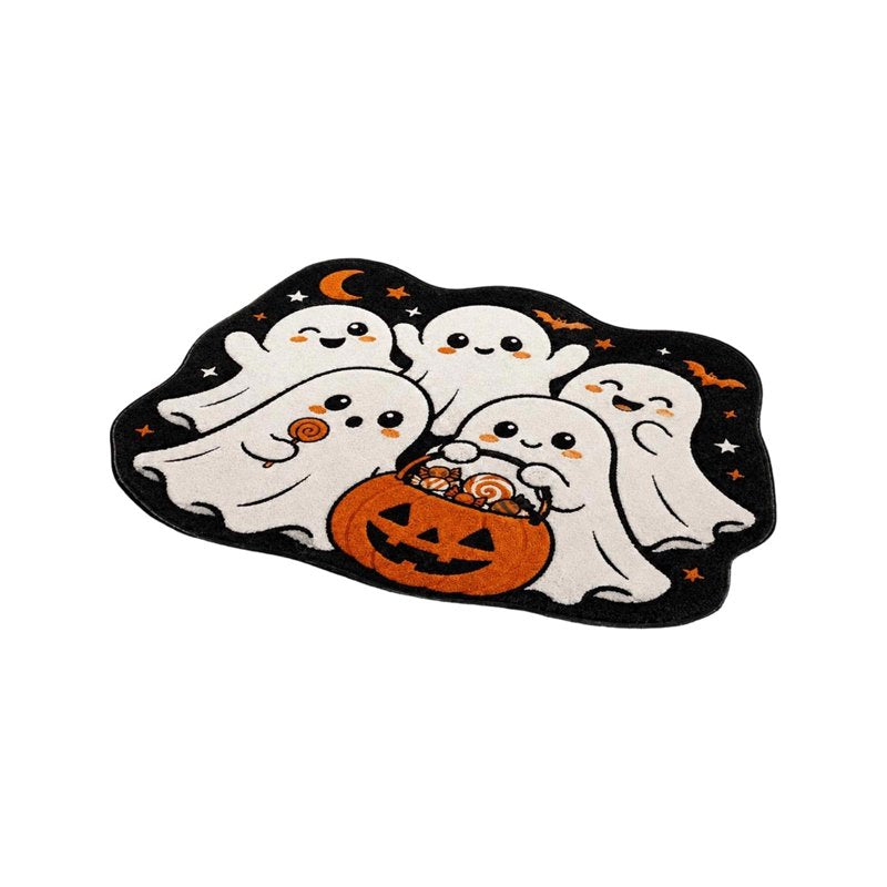 Halloween Door Mat with Ghost Pattern - Irregular Shaped Non Slip Absorbent Welcome Mat - Multicolor