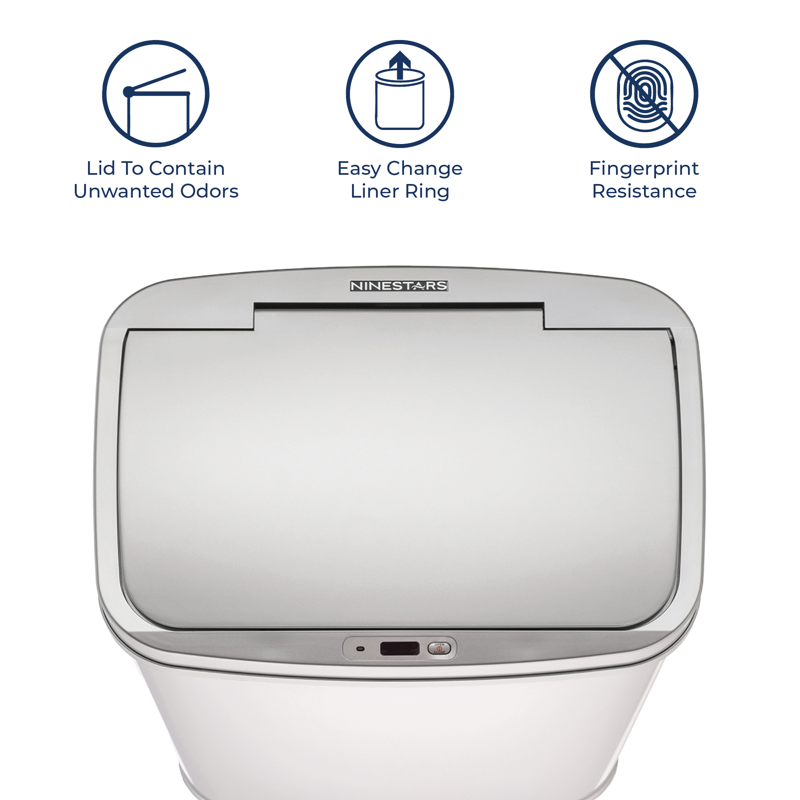 Automatic Kitchen Trash Can - 13.2 Gallon Stainless Steel, Motion Sensor, Soft Close Lid - Silver with Black Lid