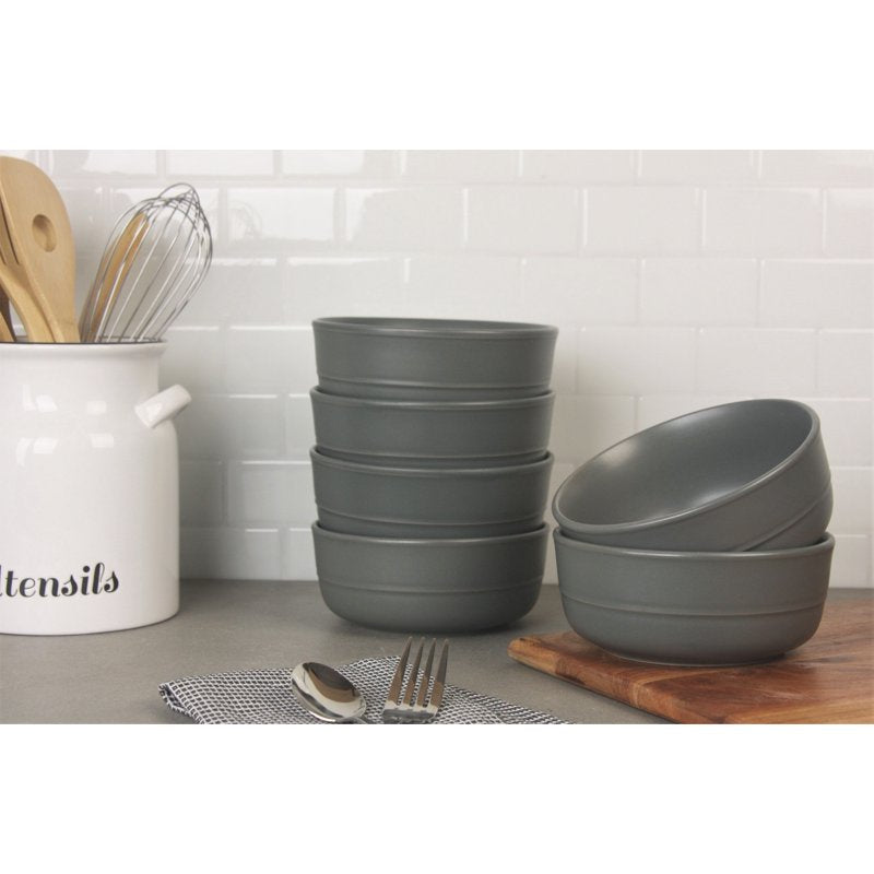Round Cereal Bowl Set - 6.25" 24 oz, Matte Gray - Set of 6