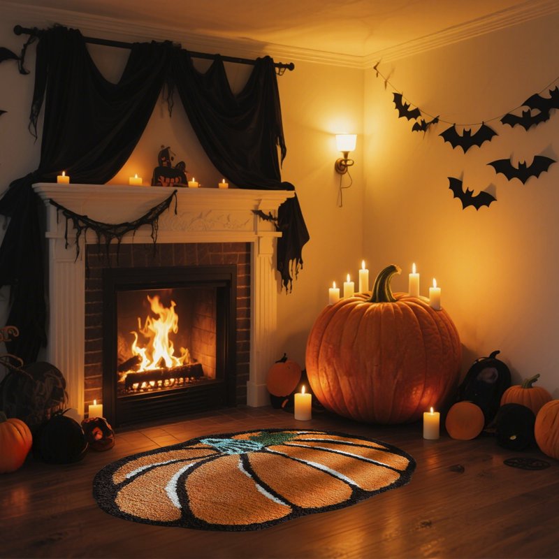 Orange Pumpkin Fall Doormat with Non-Slip Backing - Halloween Thanksgiving Entryway Rug - Washable 15.75x23.62in