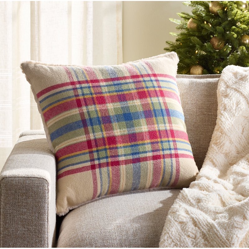 20x20 Inch Beige Tartan Plaid Decorative Throw Pillow - Cozy Rustic Accent