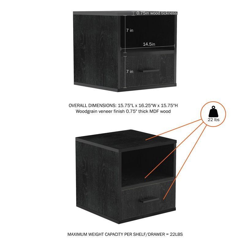 Modular Cube Accent End Table with Open Shelf and Drawer