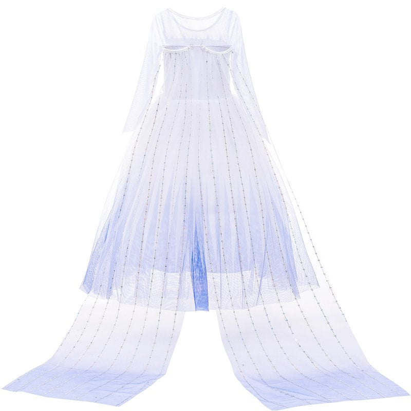 Elsa Costume for Girls 7-8 Years - Snow Queen Act 2 Dress with Wig, Crown, Wand & Gloves (140cm, K11)