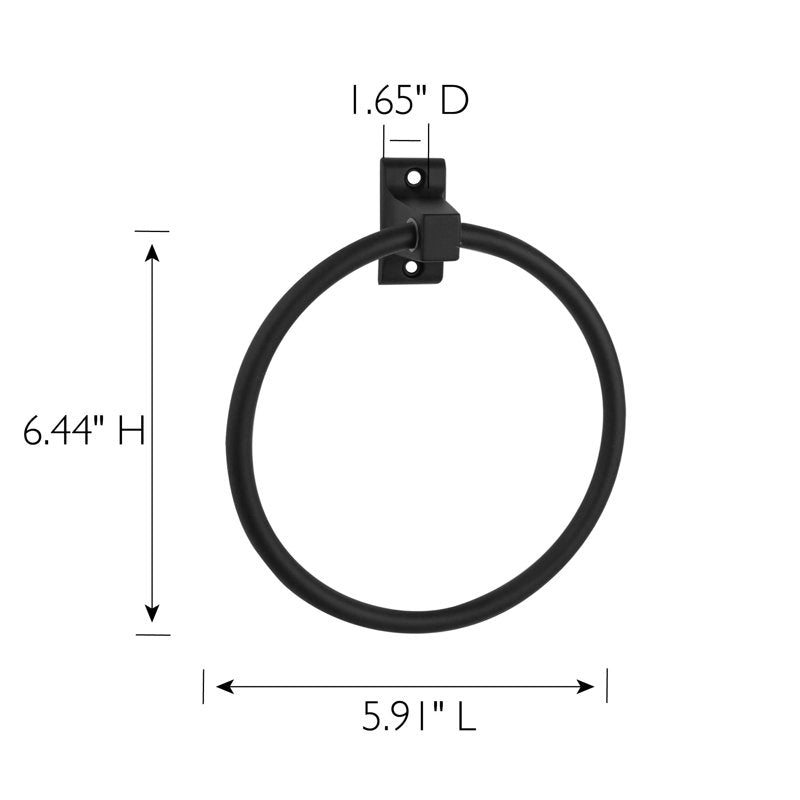 Design House Millbridge Wall Mounted Bathroom Towel Ring - Matte Black - 6 Inch