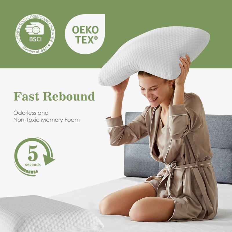 Memory Foam Pillow 2 Pack - Standard Size Bed Pillows for Sleep - Soft & Supportive - Variation 2