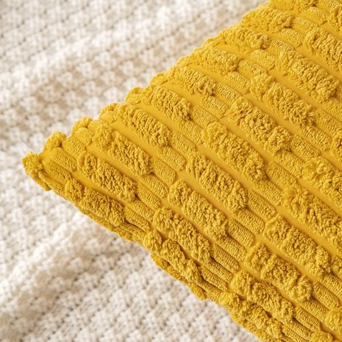MIULEE Corduroy Throw Pillow Covers - Soft Boho Striped Design, 18x18 Inch, Mustard Yellow | Modern Farmhouse Decor