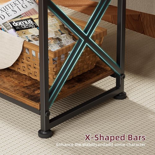 Simple Trending Side Table, End Table Living Room, Bedside Table for Sofa Couch, Nightstand with 3 Tiers Open Shelves, Rustic Brown