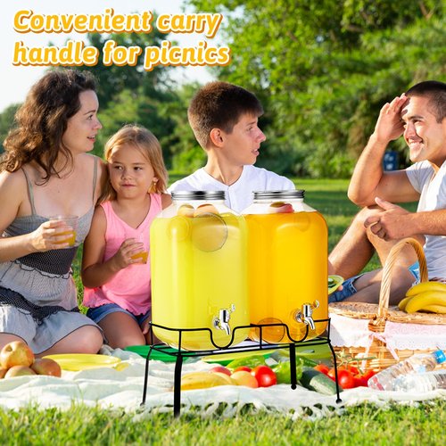 FillTouch 2 Pcs 2 Gallon Plastic Beverage Dispensers with Stand Large Clear Drink Containers for Parties with Spigot Lid for Weddings Countertop Summer Party Bar Picnics Water Ice Tea Lemonade Juice