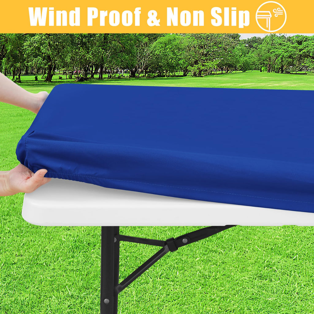 Spotjoy Rectangle Table Cloth, Waterproof Elastic Fitted Tablecloth for 6 Foot Folding Tables, Washable Polyester Tablecloths for Picnic, Camping, Outdoor (Blue, 30"x72")