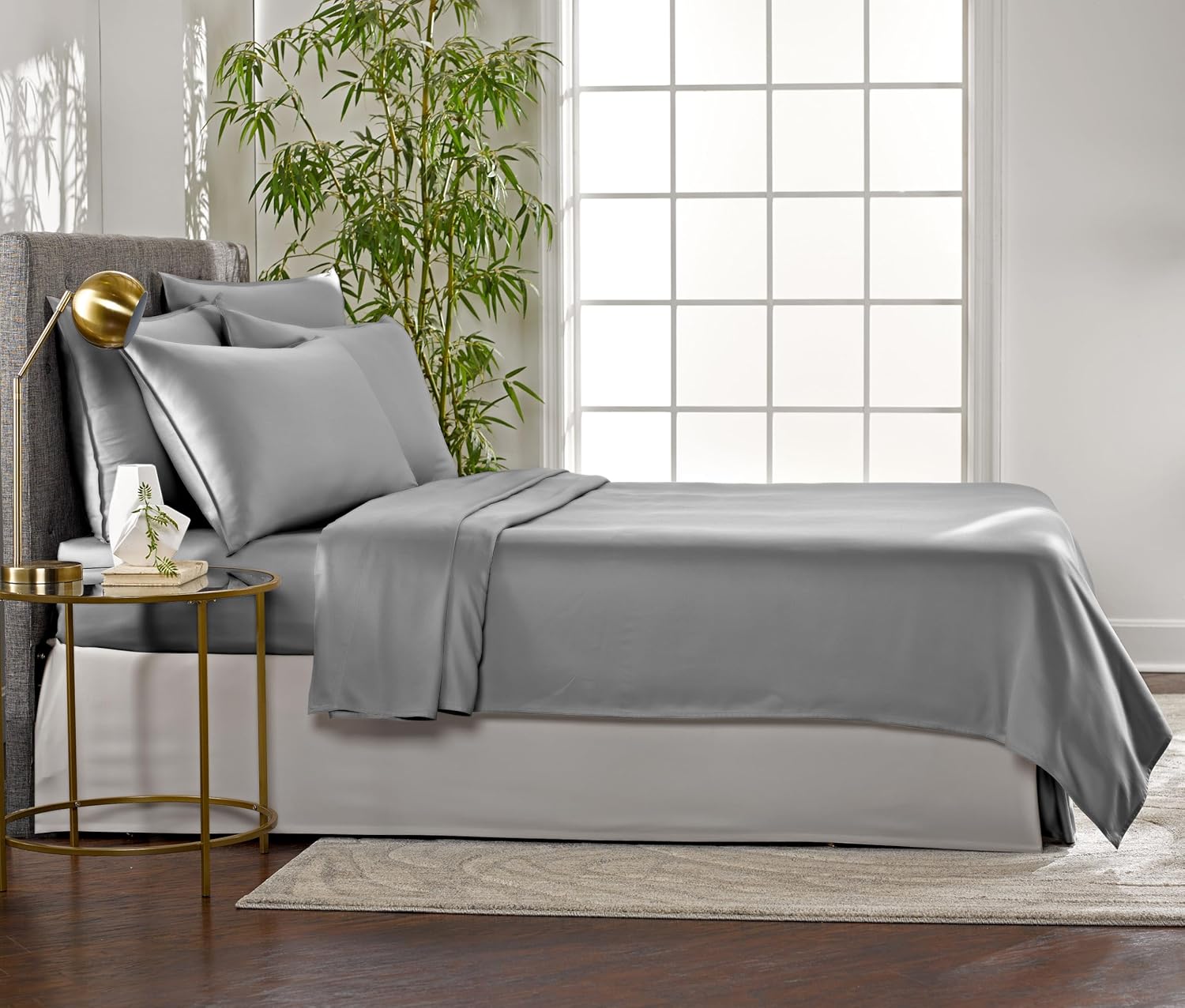 Pure Bamboo Twin Sheet Set - 100% Organic Viscose, Luxuriously Soft & Cooling | Stone Grey, Double Stitching