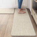 Collive Anti Fatigue Cushioned Kitchen Mat Set 2 Piece Non Skid Waterproof Kitchens Sink Rug Standing Floor Carpets for Office, Sink,17"×29"+17"×47",Beige