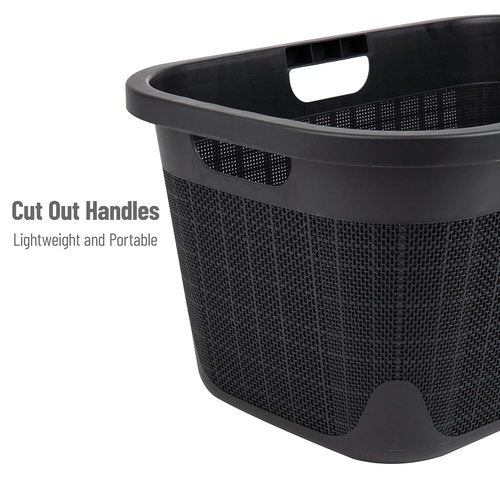 Mind Reader 40L Laundry Basket - Stylish Linen Design Clothes Hamper with Handles | Black