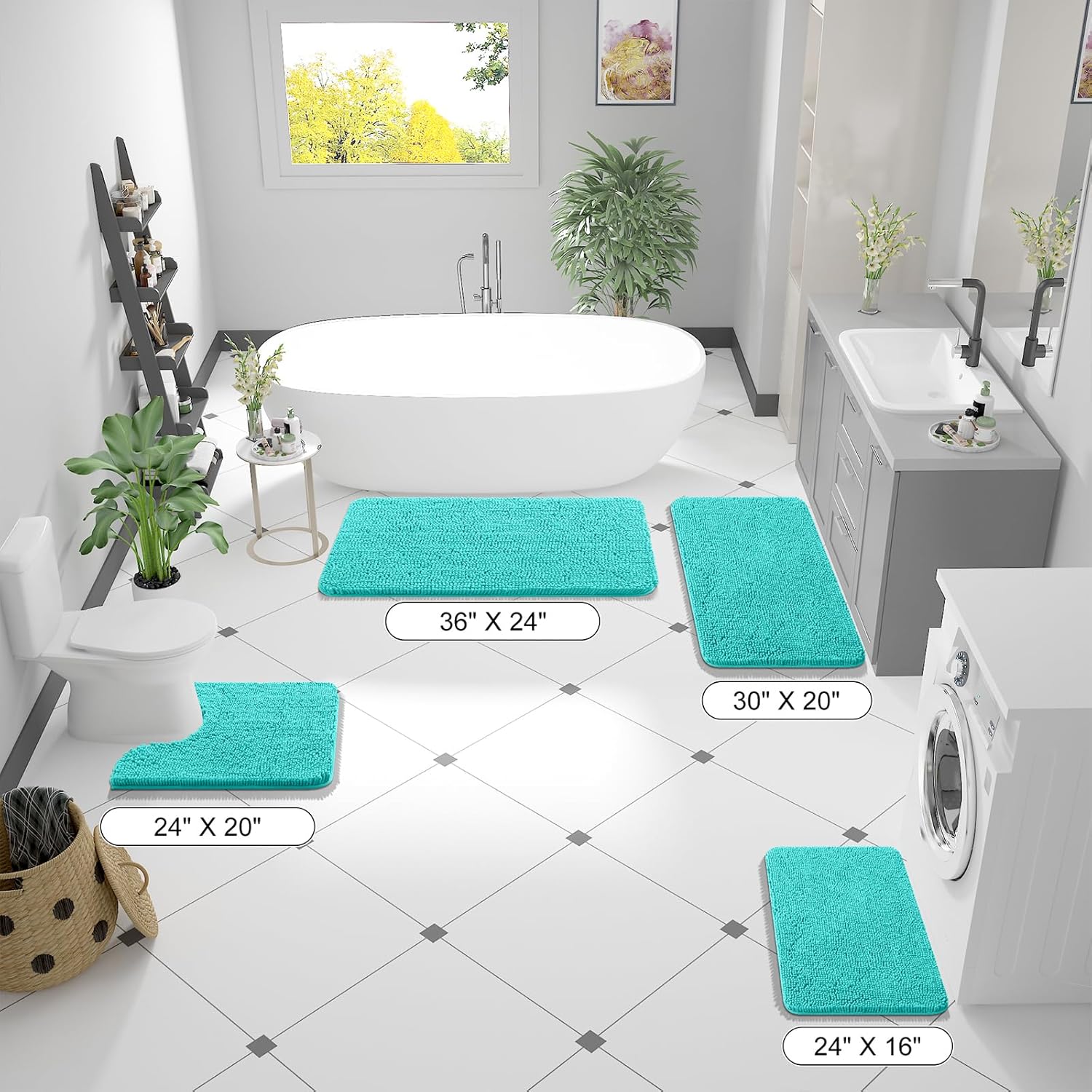 OLANLY Bathroom Runner Rugs - Extra Soft Chenille Bath Mats | Quick Dry, Machine Washable, 47x24, Teal