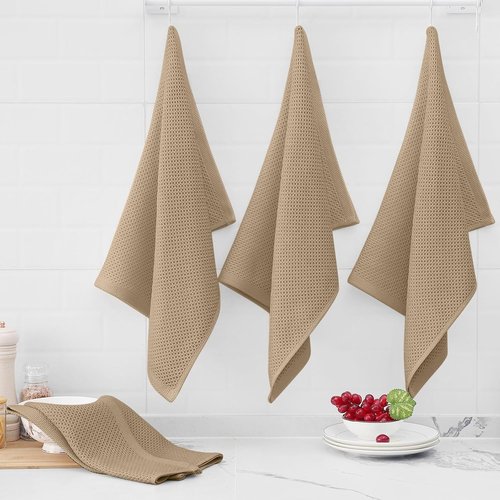 Homaxy 100% Cotton Waffle Weave Dish Towels - Ultra Soft & Absorbent, Quick Drying | 20x28 Inches, Tan, 4-Pack