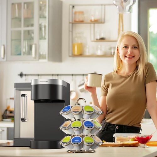 ZECENN Coffee Pod Storage Organizer for K-Cup Pods, K Cup Holder,K Cup Carousel, Home Office Kitchen Counter Coffee Station Organizer (27 Pods Capacity-Gold)