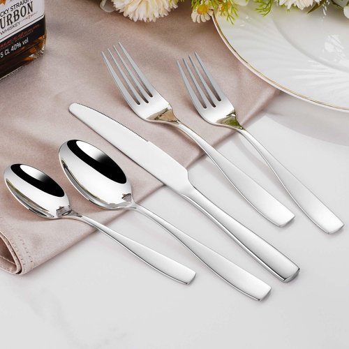40-Piece 18/10 Stainless Steel Flatware Set for 8, Heavy Duty Silverware Set, Modern Weighted Silverware, Dishwasher Safe Knives Forks and Spoons Set