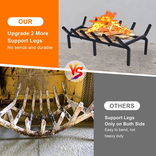 TwentyNext Heavy Duty Solid Steel Fire Grate - 20 Inch Wood Log Rack for Indoor Hearth, Outdoor Fire Pit & Chimney