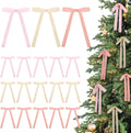 Skiennix 24 Pcs Velvet Bows - Vintage Ribbon Bows for Christmas Tree & Crafts | 5x7 Inch, Beige & Pink