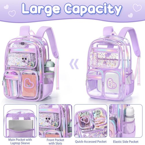 Fimibuke Clear Backpack - Heavy Duty PVC Transparent Design | 3-Piece Set with Lunch Box & Pencil Case