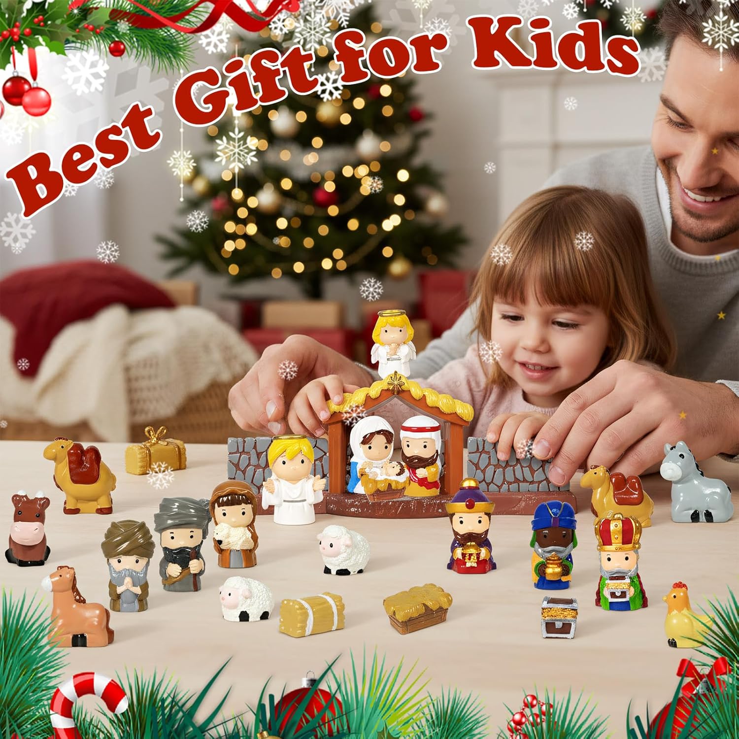 Regine Switzerland Nativity Set - 24 Pcs Hand-Painted Christmas Figurines for Festive Tabletop Decor