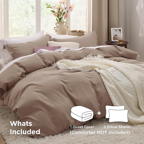 Bedsure Khaki California King Duvet Cover - Extra Soft Prewashed Cotton Bedding Set, 104x98 Inches with Zipper Closure & 2 Pillow Shams