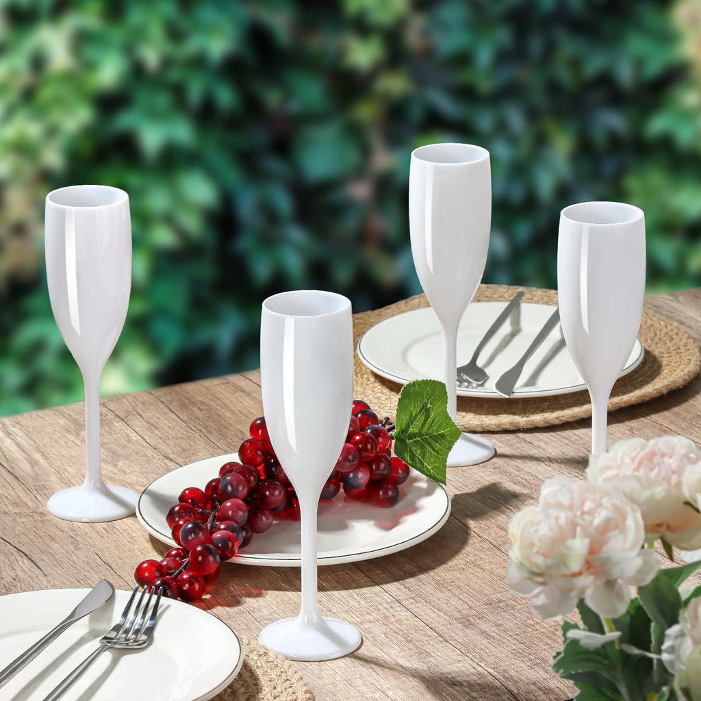 XUWAIDSGN Acrylic Champagne Flutes Toasting Glasses Unbreakable Mimosa Bar Reusable Wine Glasses Vintage Champagne Flutes Stemmed Drinking Cups 5.4 OZ for Christmas Birthday (24, white)