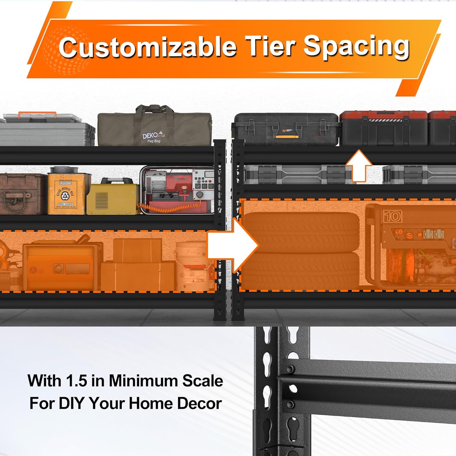 Utility Storage Garage Shelving | Heavy Duty 3-Tier Metal Shelves - 1,350 Lbs Capacity, Adjustable, Black - 40'' W x 16'' D x 36'' H