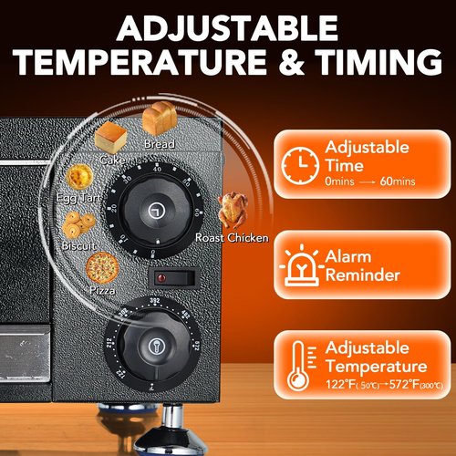 Electric Pizza Oven Indoor, KOKEBREN 12" Countertop Pizza Oven with 0-60 Minutes Timer, Pizza Maker Machine for Home and Commercial with Gloves, Clip & Pizza Roller