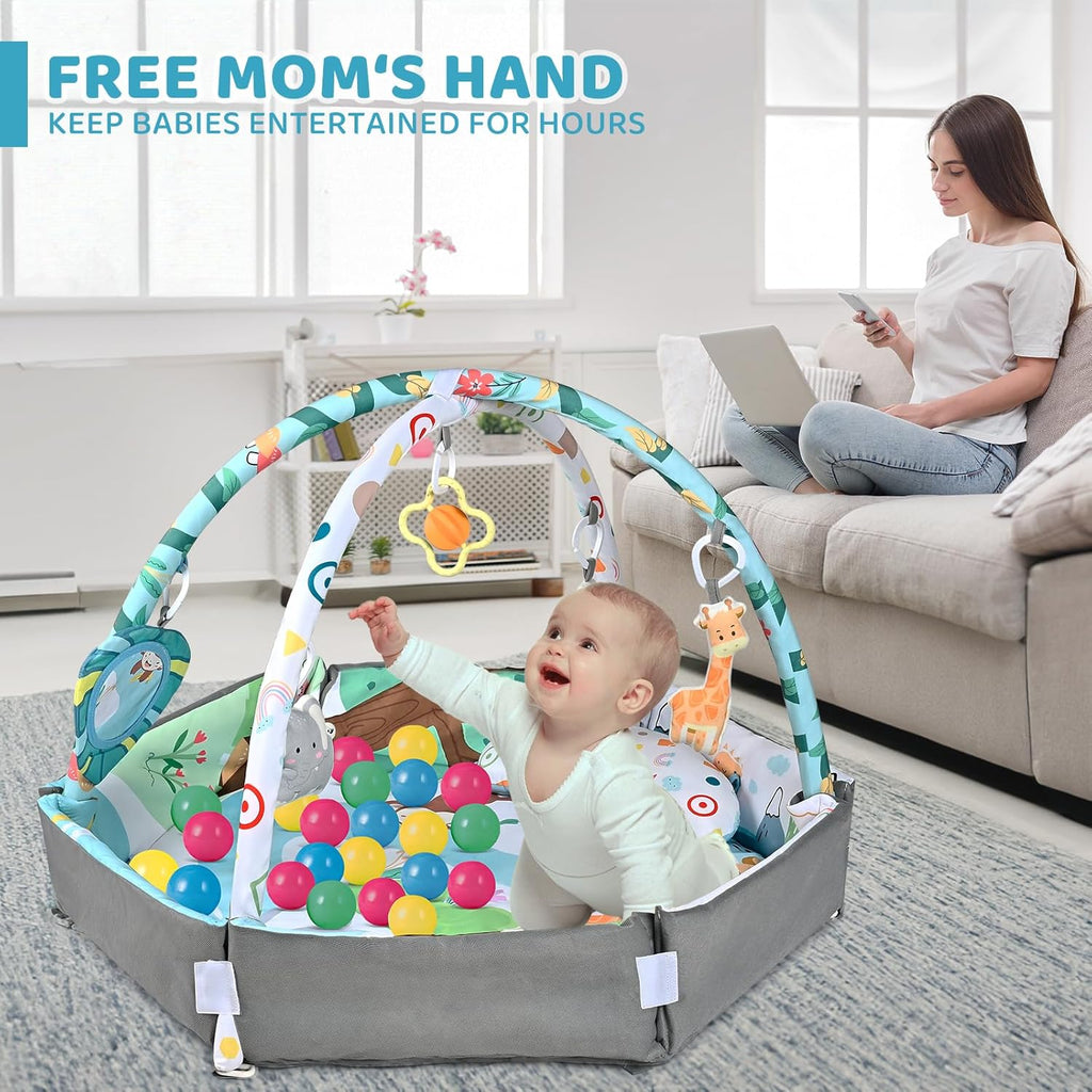 Skiennix Baby Gym Play Mat - 8-in-1 Tummy Time & Ball Pit | Washable Activity Mat for Sensory Development