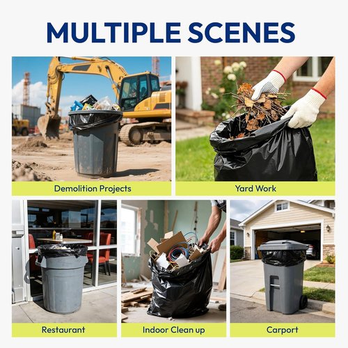 Heavy Duty Contractor Trash Bags - 33 Gallon, 30 Count | 1.0 Mil Leakproof Black Garbage Bags for Construction & Yard Debris