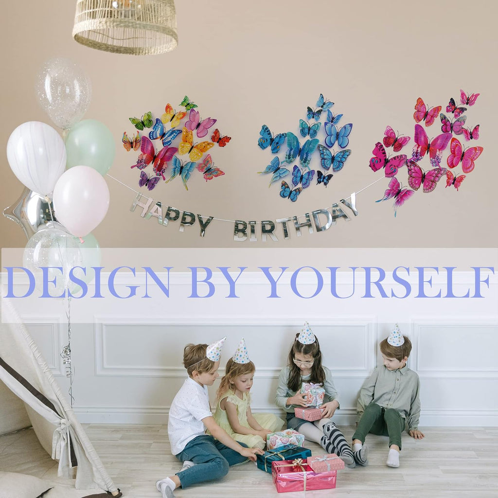 OPSEAM 3D Butterfly Wall Decor - 24 PCS Blue Butterfly Stickers with Magnets for Party Decorations