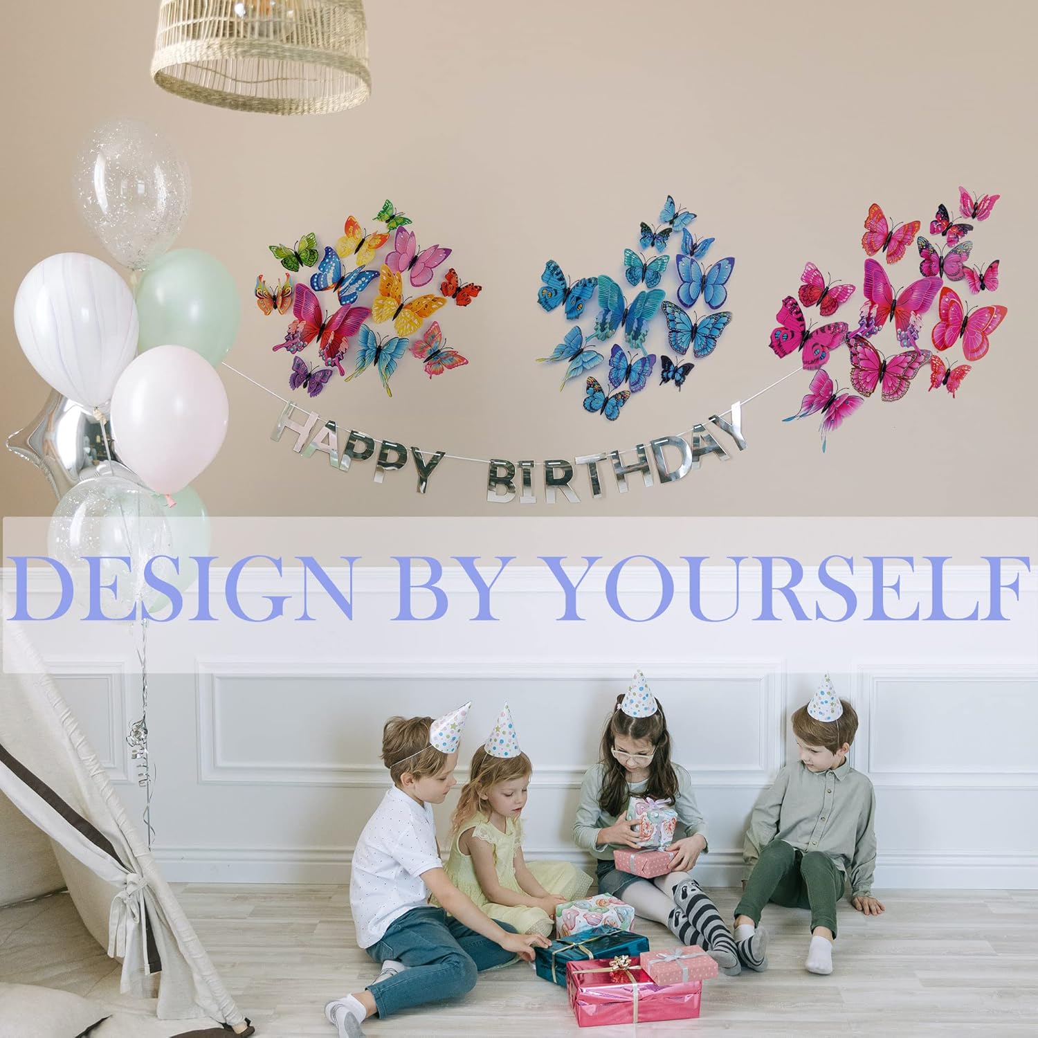 OPSEAM 3D Butterfly Wall Decor - 24 PCS Blue Butterfly Stickers with Magnets for Party Decorations