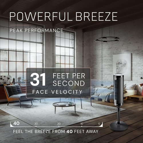 Lasko Adjustable Tower Fan - 42”-54” Height, 31 ft/s Airflow, Quiet 28 dB, 90° Oscillation, Remote Control - Black