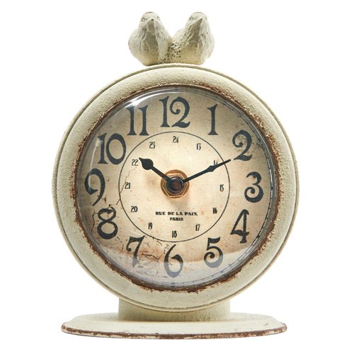 Creative Co-Op Vintage Pewter Mantel Clock with Birds, Distressed Cream