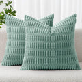 MIULEE Corduroy Decorative Throw Pillow Covers - Soft Boho Striped Design | 20x20 Inch Teal Green for Modern Farmhouse Decor