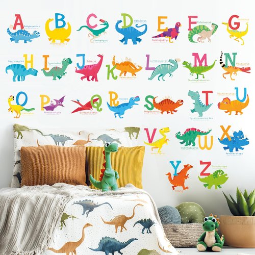 DECOWALL DS4-8033 A-Z Dinosaur Alphabet (Small) Kids Wall Stickers Decals Peel and Stick Removable for Nursery Bedroom Living Room Art murals Decorations