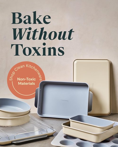 Caraway Nonstick Ceramic Bakeware Set - 11 Pieces of Assorted Baking Pans & Cooling Rack | Non-Toxic, PTFE & PFOA Free - Cream