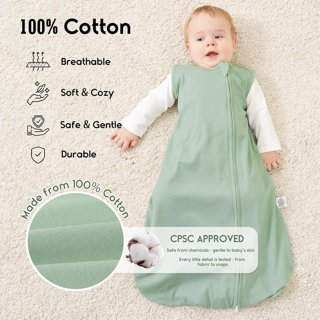 Yoofoss Baby Sleep Sack | 100% Organic Cotton Wearable Blanket for 6-12 Months | 2-Pack, 2-Way Zipper