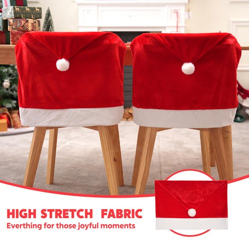 JOYIN 2 Pcs Christmas Chair Covers, Red Hat Chair Slipcovers, Santa Claus Kitchen Chair Back Covers for Holiday Festival Decoration, Christmas Decorations Indoor Home Décor